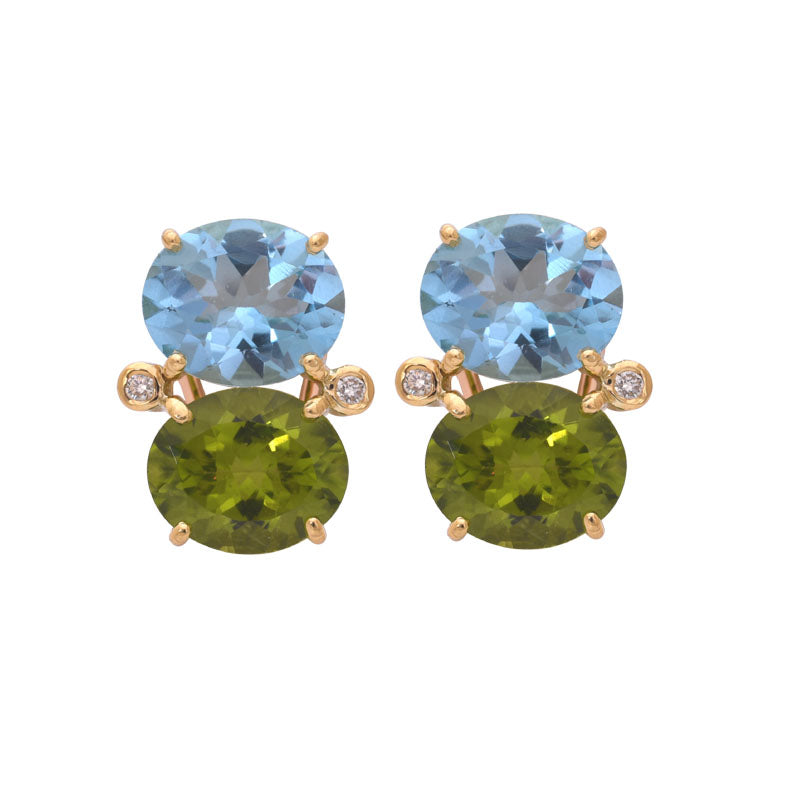 EARRINGS - BLUE TOPAZ, PERIDOT AND DIAMOND