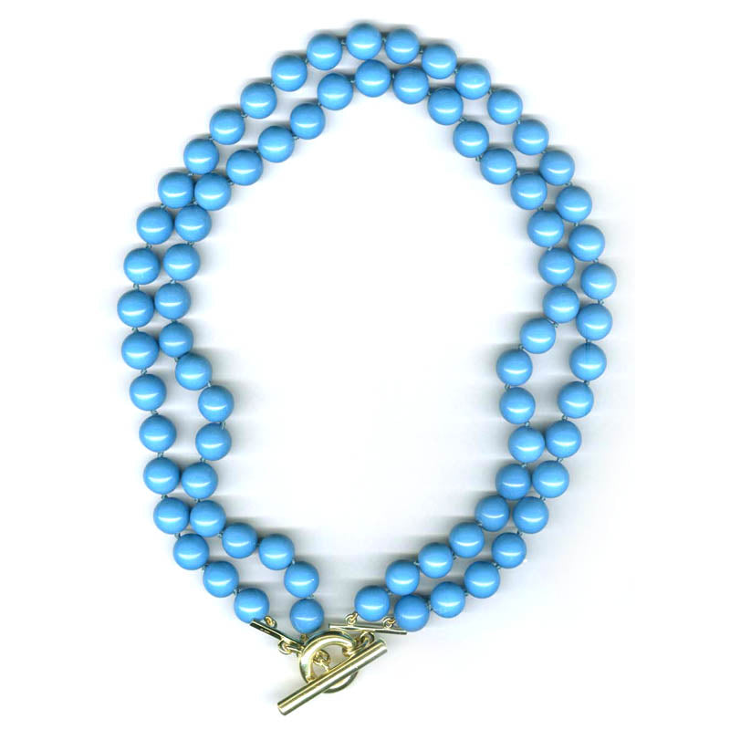 Neckbeads - Double Line Turquoise (Synthetic) with 18K Gold Toggle Clasp