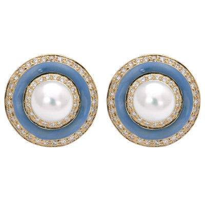 Earrings - South Sea Pearl And Diamond (Enamel)