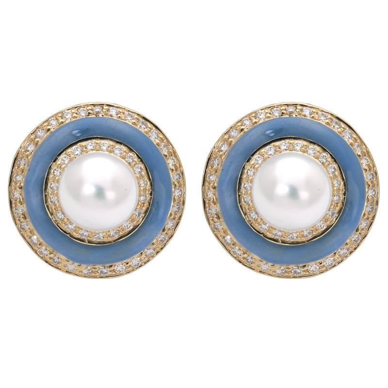 Earrings- South Sea Pearl and Diamond (Enamel)