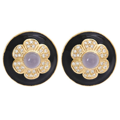 Earrings- Chalcedony and Diamond (Enamel)  (2189D)