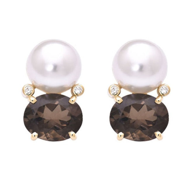 Earrings- Smokey Quartz, South Sea Pearl and Diamond