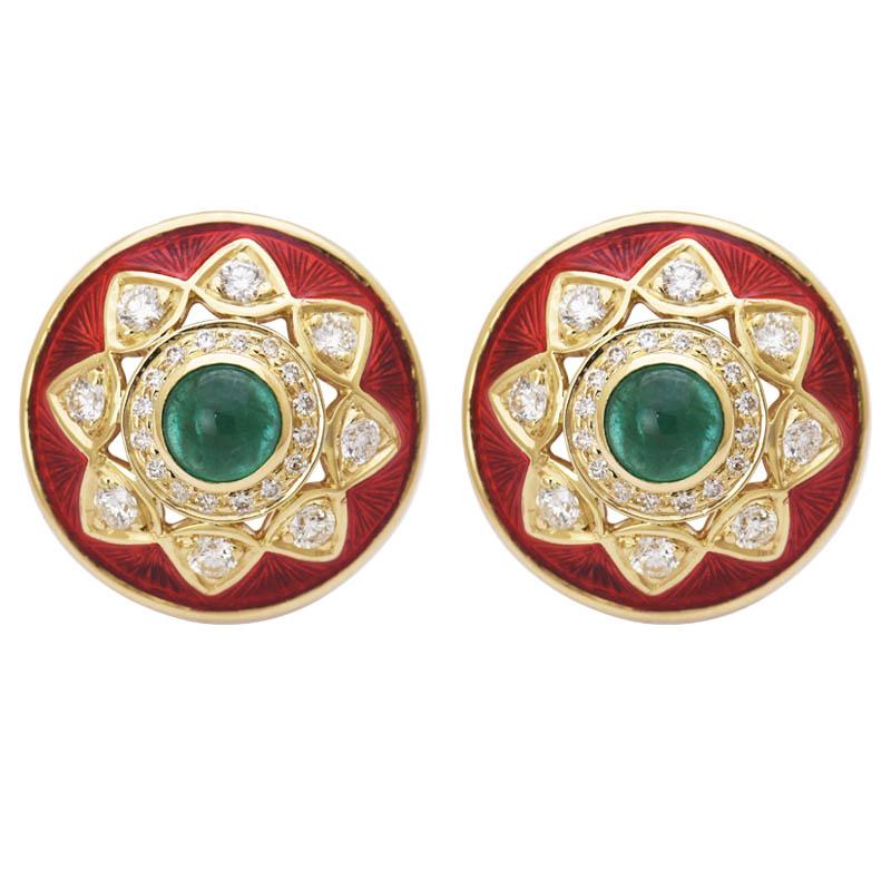 Earrings- Emerald and Diamond (Enamel)