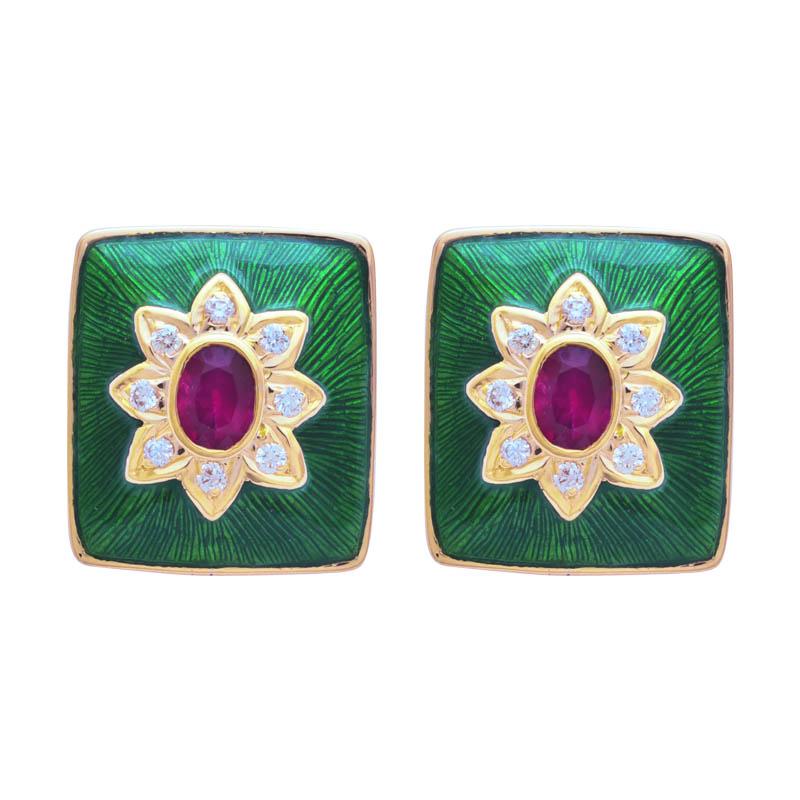 Earrings- Ruby and Diamond (Enamel)