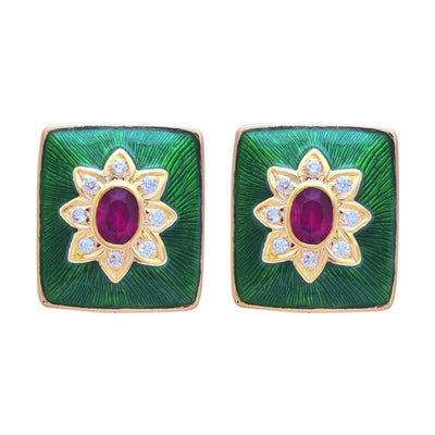 Earrings - Ruby And Diamond (Enamel) (2190E)