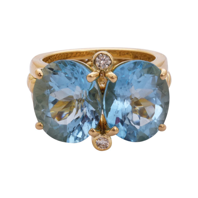 RING- BLUE TOPAZ AND DIAMOND IN 18K GOLD