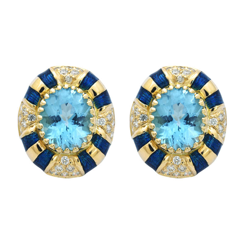 EARRINGS- BLUE TOPAZ AND DIAMOND (ENAMEL)