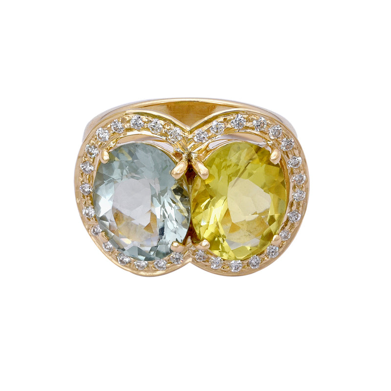 Ring- Lemon Quartz, Green Quartz and Diamond