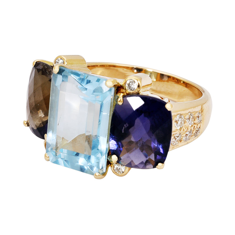 Ring - Blue Topaz, Iolite and Diamond | Singhvi Jewels