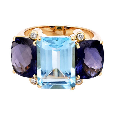 Ring- Blue Topaz, Iolite and Diamond  (2199O)