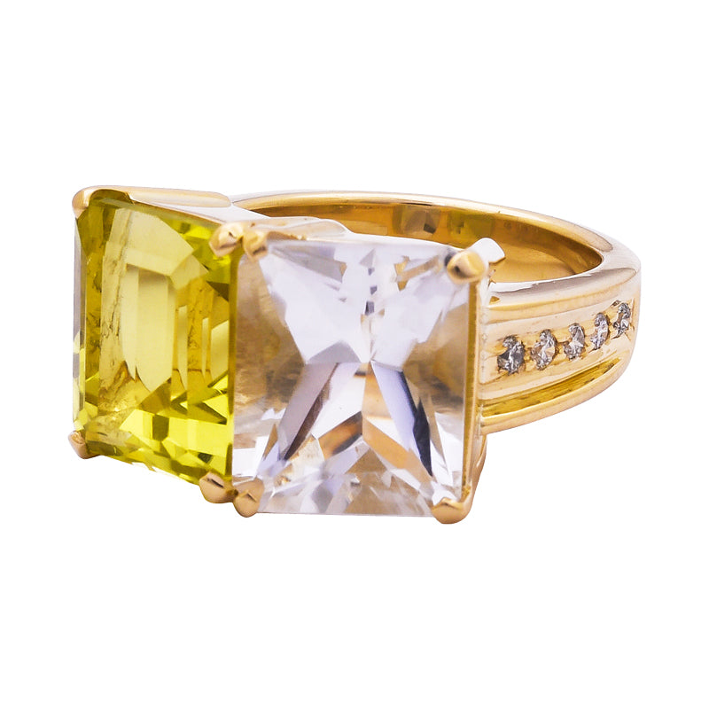 Ring - Crystal, Lemon Quartz and Diamond | Singhvi Jewels