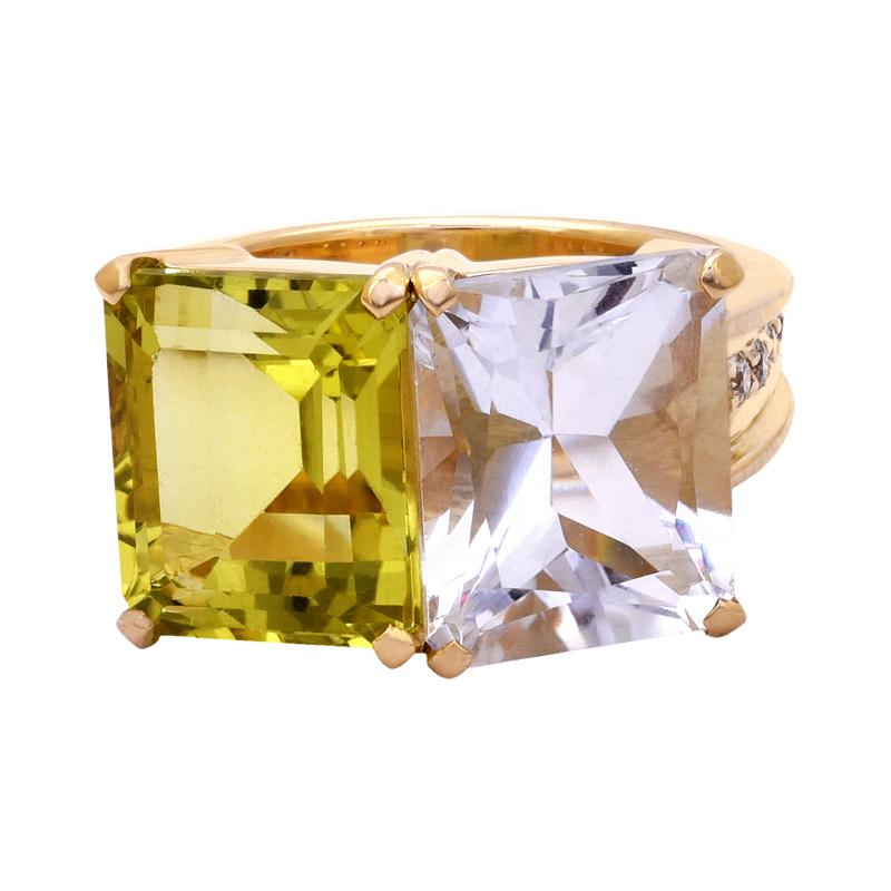 Ring- Crystal, Lemon Quartz and Diamond