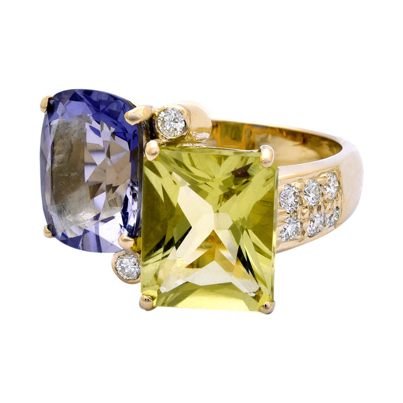 Ring - Lemon Quartz, Iolite and Diamond | Singhvi Jewels