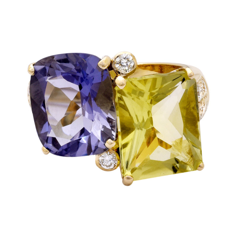 Ring - Lemon Quartz, Iolite and Diamond | Singhvi Jewels