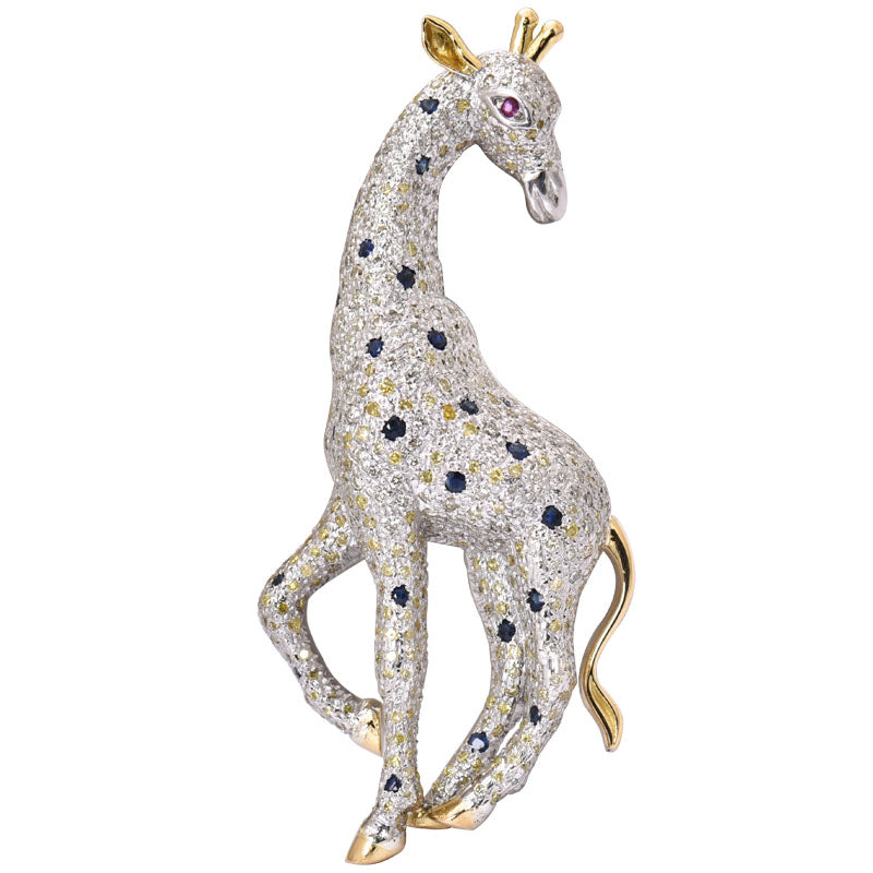 Brooch - Ruby, Blue Sapphire and Diamond | Singhvi Jewels