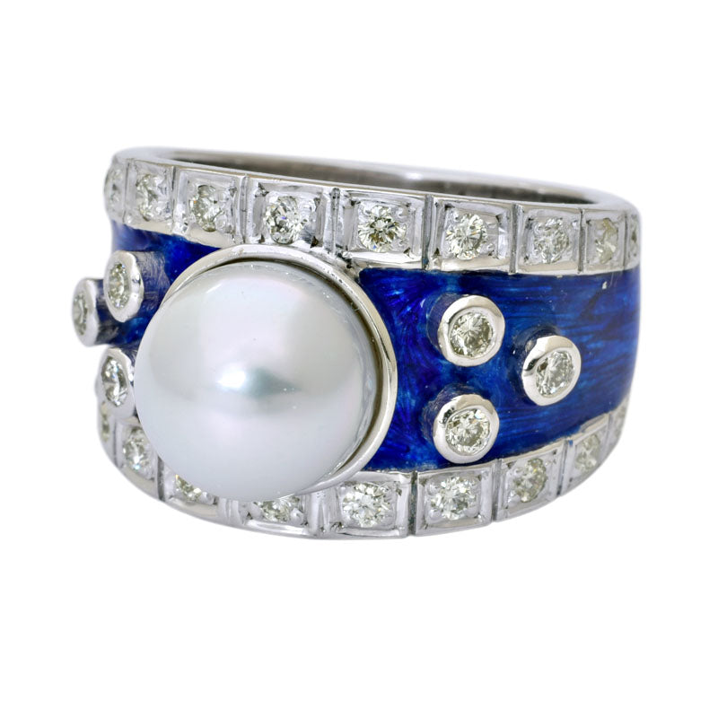 Ring - South Sea Pearl and Diamond (Enamel) | Singhvi Jewels