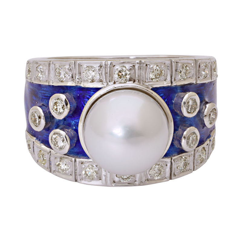 Ring - South Sea Pearl and Diamond (Enamel) | Singhvi Jewels
