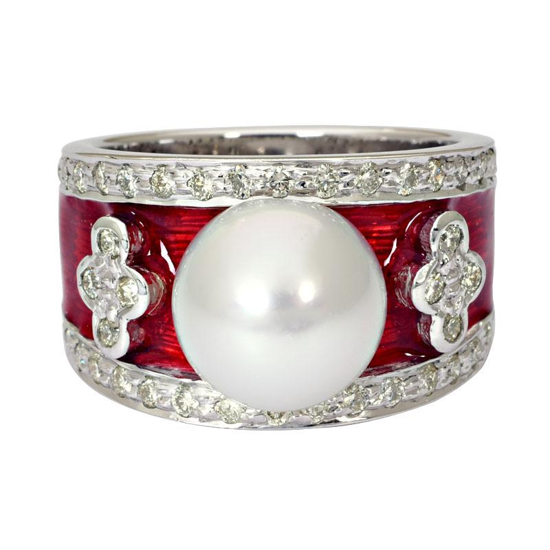 Ring-South Sea Pearl and Diamond (Enamel) (220QS) | Singhvi Jewels