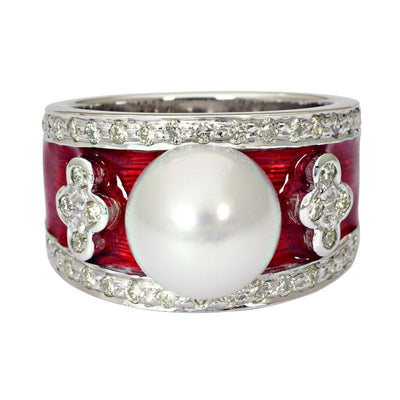 Ring-South Sea Pearl and Diamond (Enamel)  (220QS)