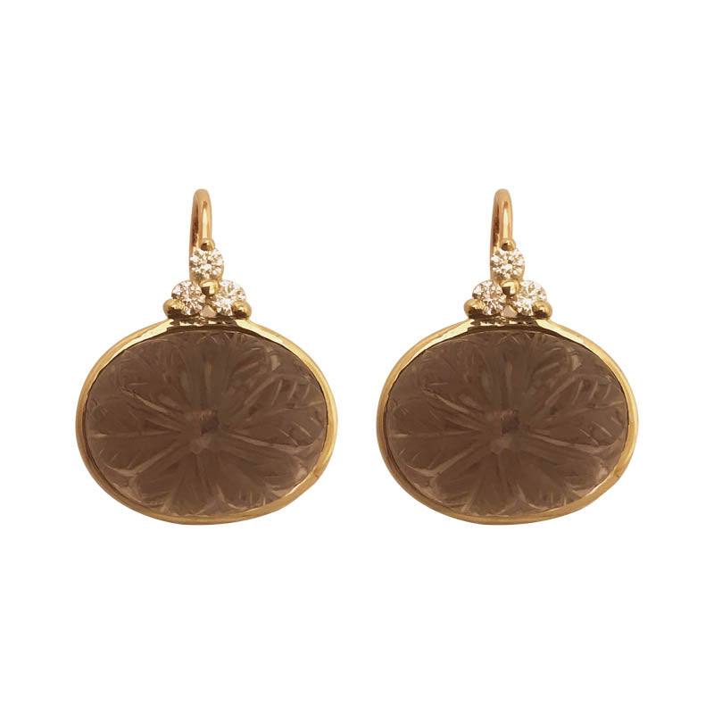 EARRINGS- SMOKY QUARTZ AND DIAMOND IN 18K GOLD