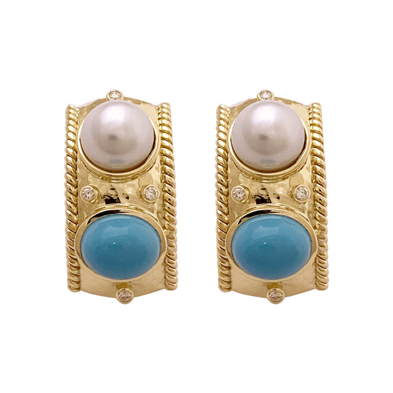 EARRINGS- TURQUOISE , S.S. PEARL AND DIAMOND