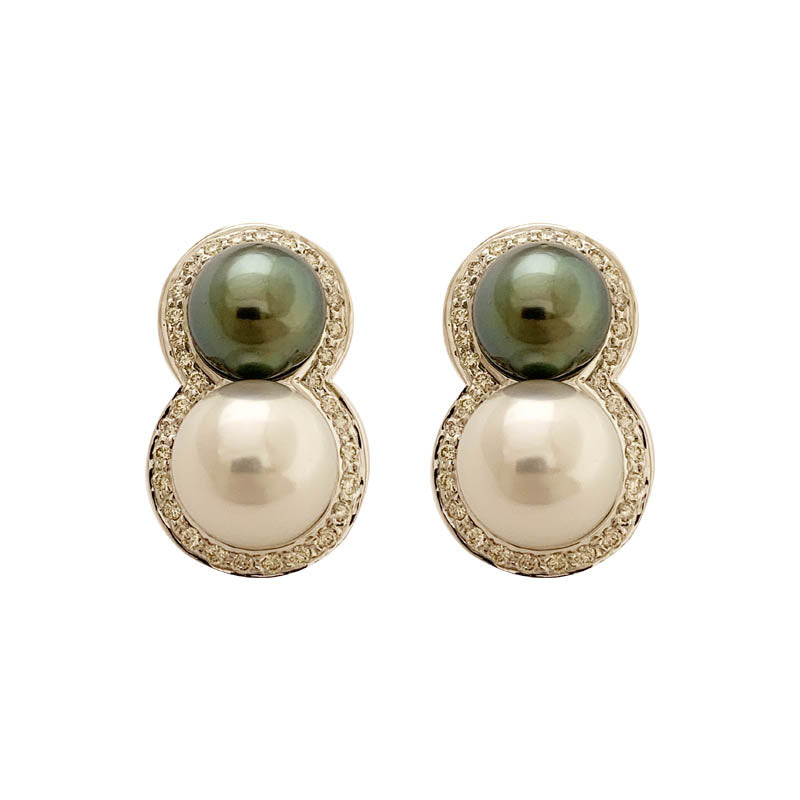Earrings- Gray And White S.S. Pearl And Diamond In 18K White Gold (2200E) | Singhvi Jewels
