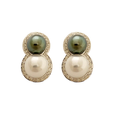 Earrings- Gray And White S.S. Pearl And Diamond In 18K White Gold  (2200E)