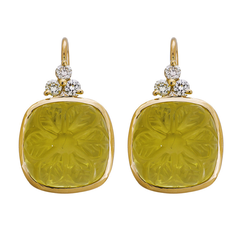 EARRINGS- LEMON QUARTZ AND DIAMOND IN 18K GOLD