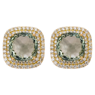 Earrings - Green Quartz and Diamond
