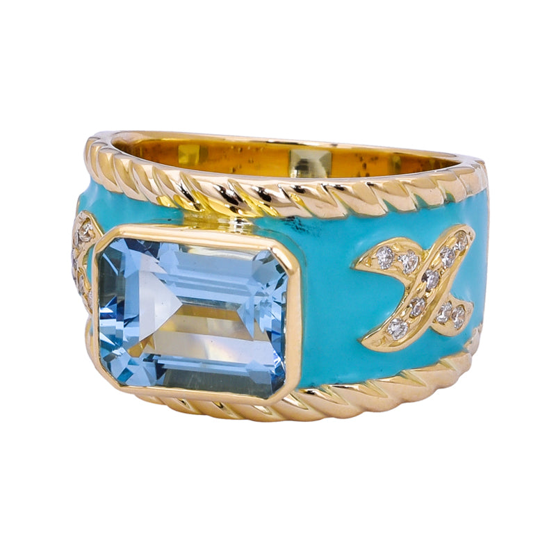 Ring- Aquamarine and Diamond (Enamel)