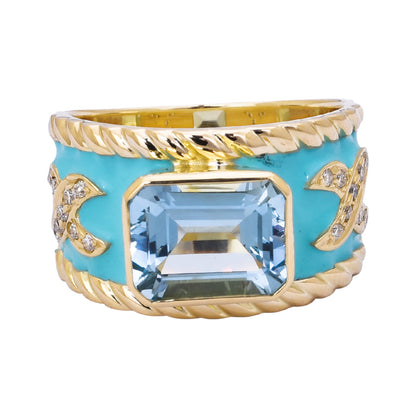 Ring - Aquamarine and Diamond (Enamel) | Singhvi Jewels