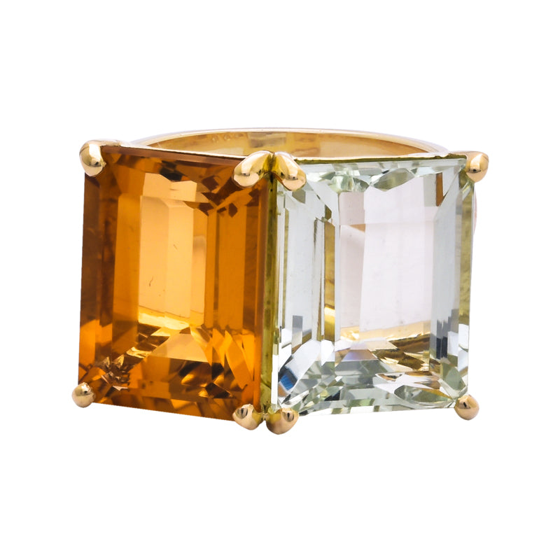 Ring- Citrine, Green Quartz and Diamond