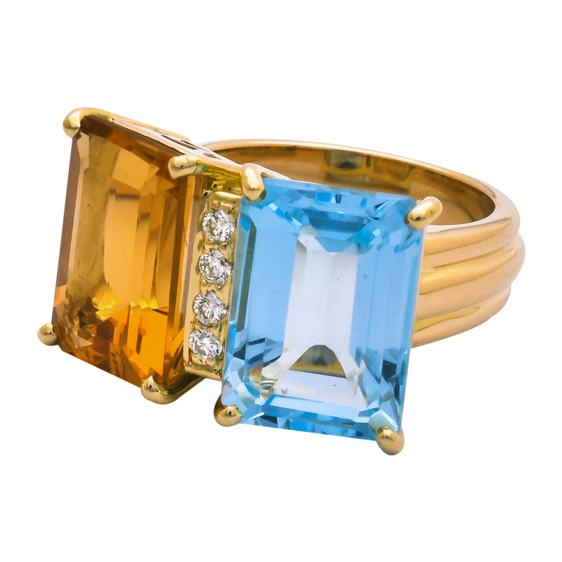 Ring - Blue Topaz, Citrine and Diamond | Singhvi Jewels
