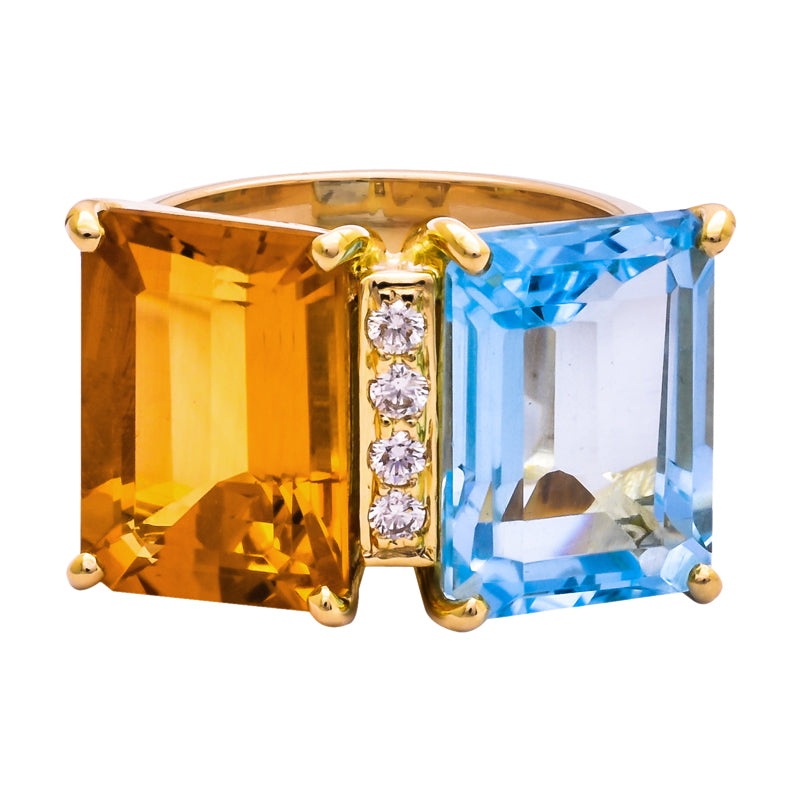 Ring - Blue Topaz, Citrine and Diamond | Singhvi Jewels