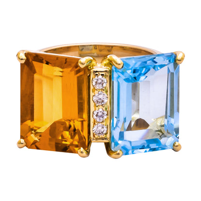 Ring - Blue Topaz, Citrine and Diamond | Singhvi Jewels