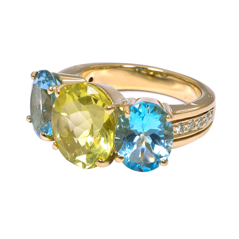 Ring - Lemon Quartz, Blue Topaz and Diamond | Singhvi Jewels