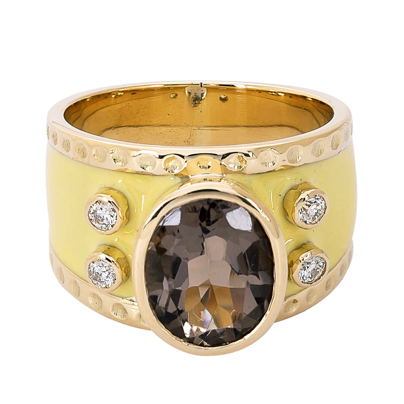 Ring - Smokey Quartz and Diamond (Enamel) | Singhvi Jewels