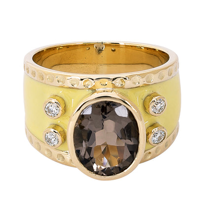 Ring - Smokey Quartz and Diamond (Enamel) | Singhvi Jewels