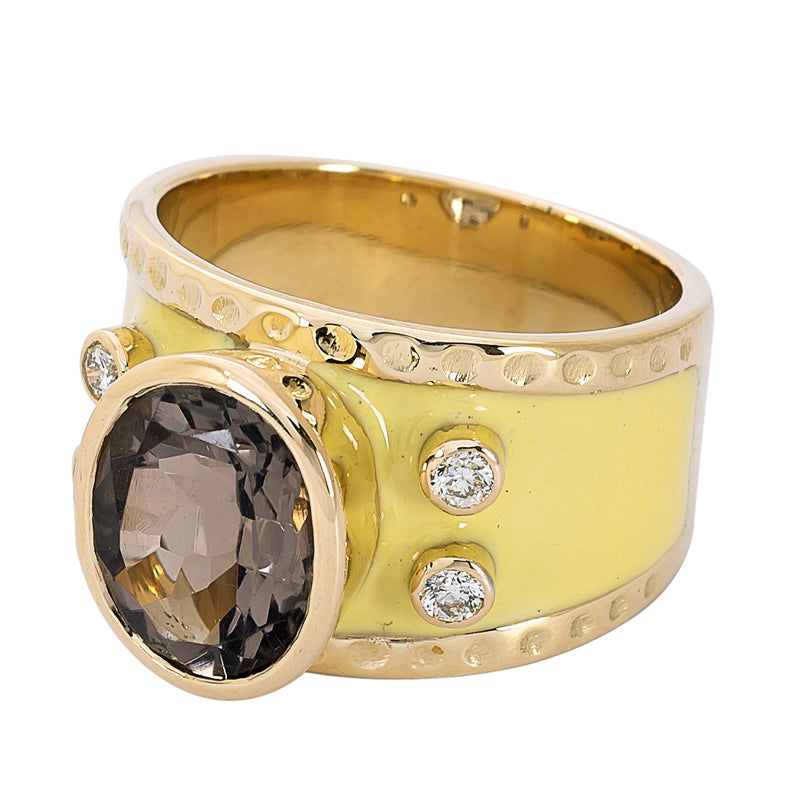 Ring - Smokey Quartz and Diamond (Enamel) | Singhvi Jewels
