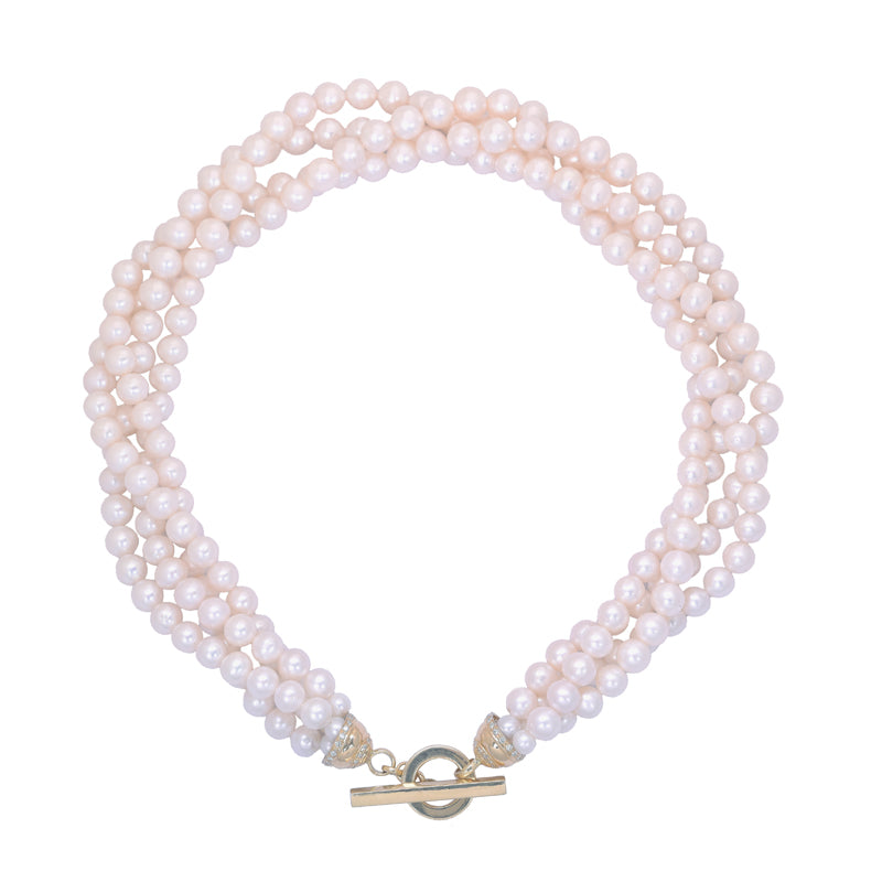 Neck-Beads- Pearl Beads with 18K Gold and Diamond Toggle