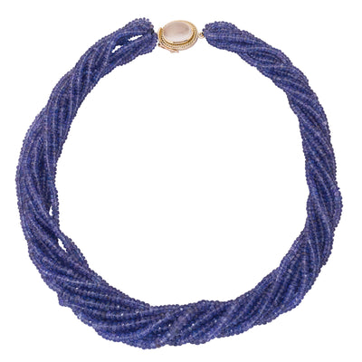 Neckbeads - Tanzanite with Moonstone Clasp in 18K Gold