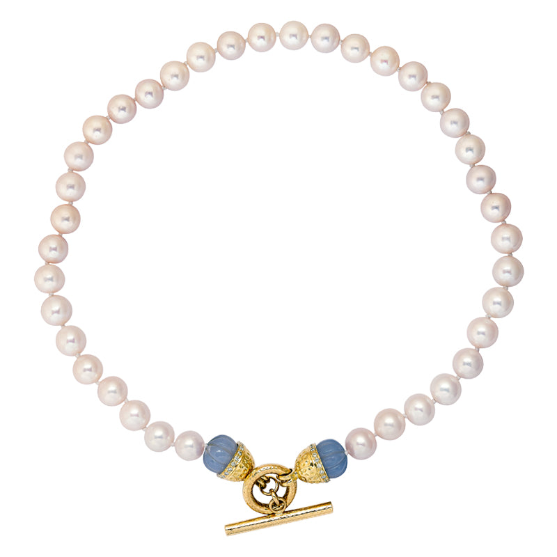 Toggle Necklace - Pearl, Chalcedony and Diamond | Singhvi Jewels