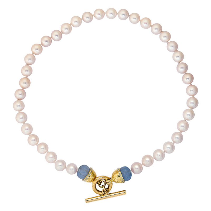 Neckbeads- Pearl Beads with Chalcedony and Diamond Toggle