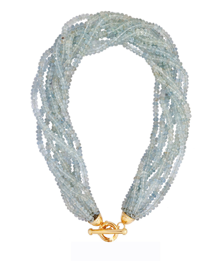 Toggle Necklace - Aquamarine and Diamond  (2217B)