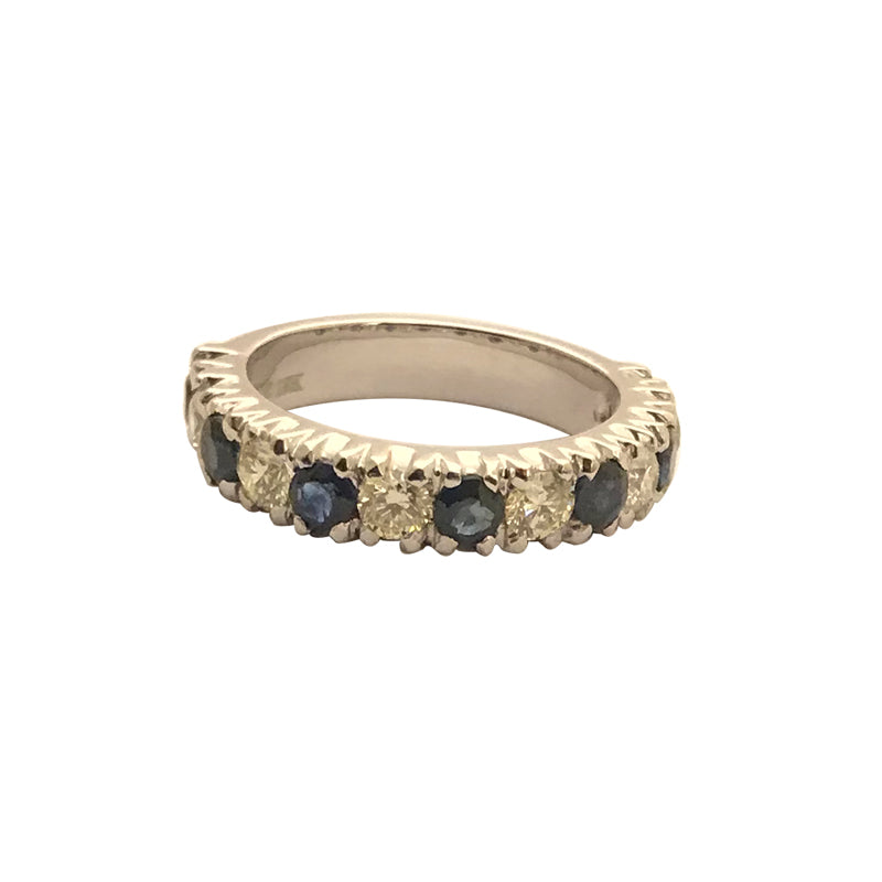 Half Band - Blue Sapphire and Diamond in 18k White Gold