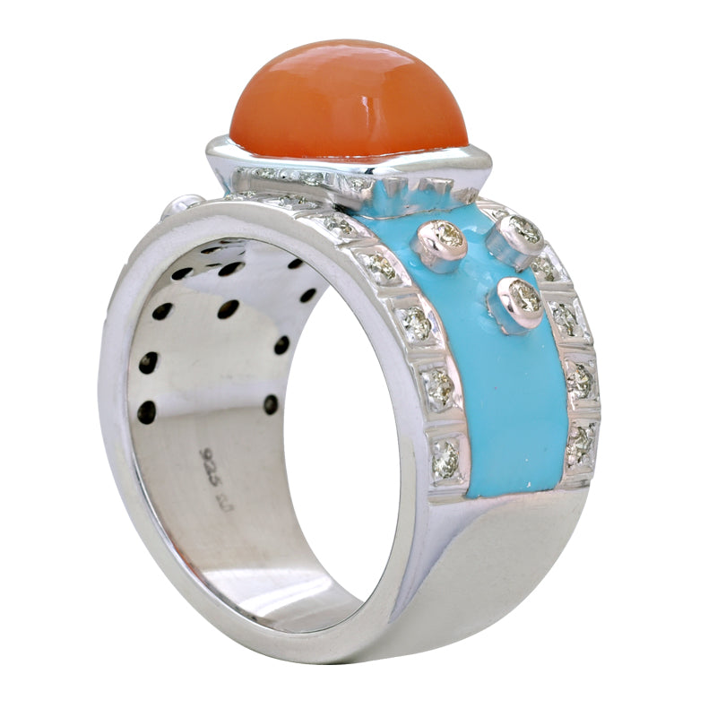 Ring-Cornelian and Diamond (Enamel)