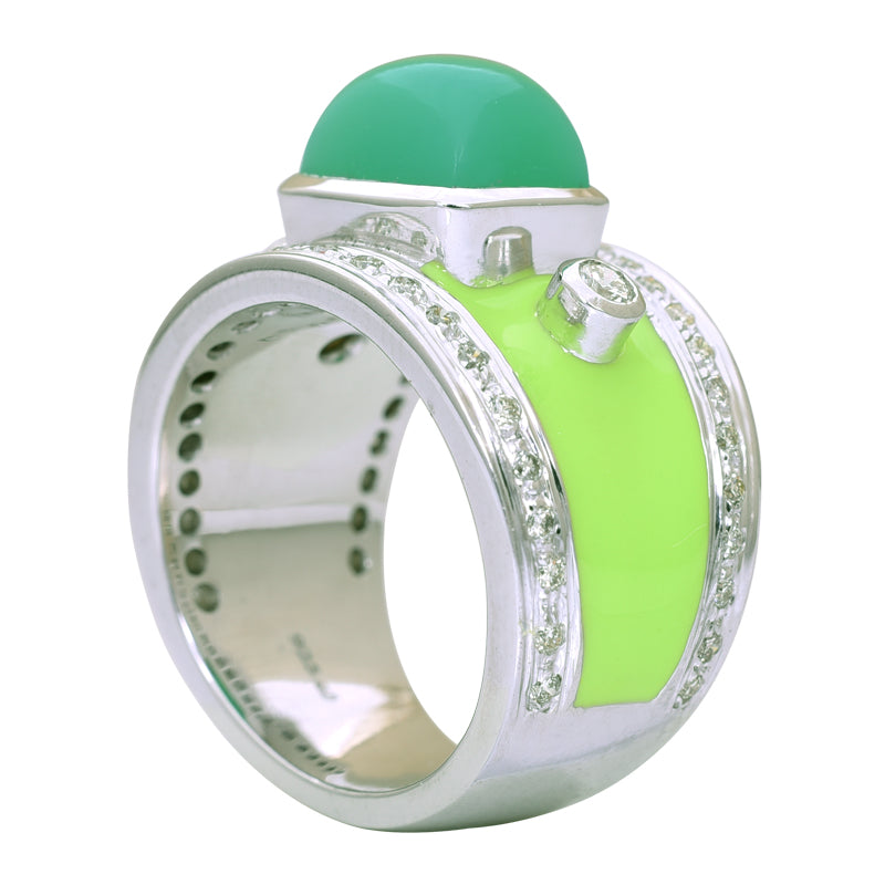 Ring-Chrysoprase and Diamond (Enamel)
