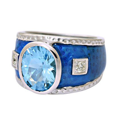 Ring-Blue Topaz and Diamond (Enamel) | Singhvi Jewels