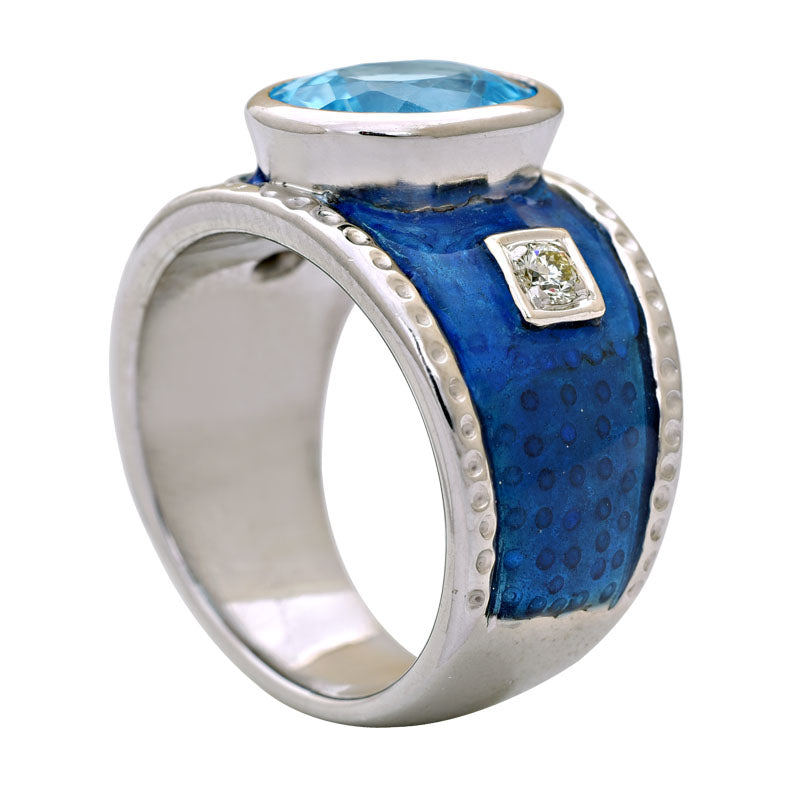 Ring-Blue Topaz and Diamond (Enamel) | Singhvi Jewels