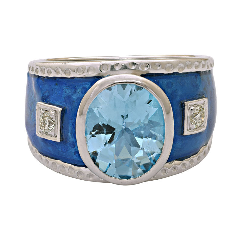 Ring-Blue Topaz and Diamond (Enamel) | Singhvi Jewels
